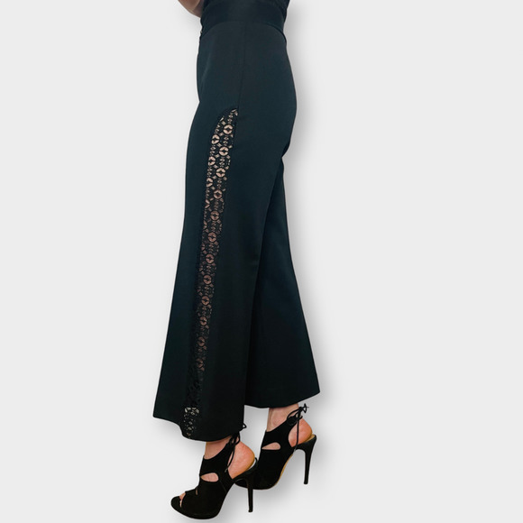 70s Black Flare Pants with Sheer Lace Panels - Picture 3 of 5